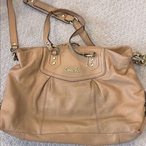 Coach Tan Leather Shoulder Bag with Gold Hardware